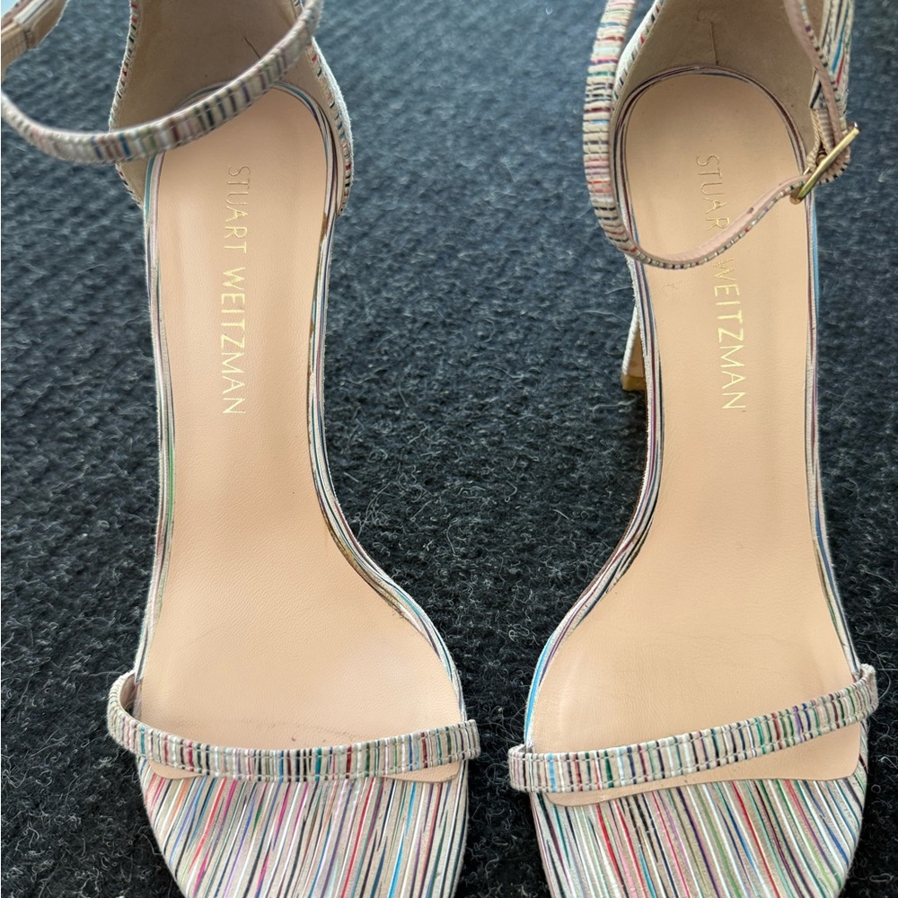 Stuart Weitzman Pastel Striped Heels Elegant Strappy Design